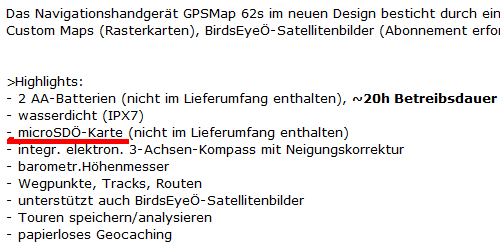 Beschreibung Grarmin GPSMap 62s