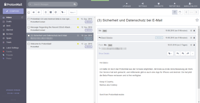 ProtonMail 3.1 Screenshot