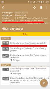 Screenshot Lieferungen Gitarrenständer